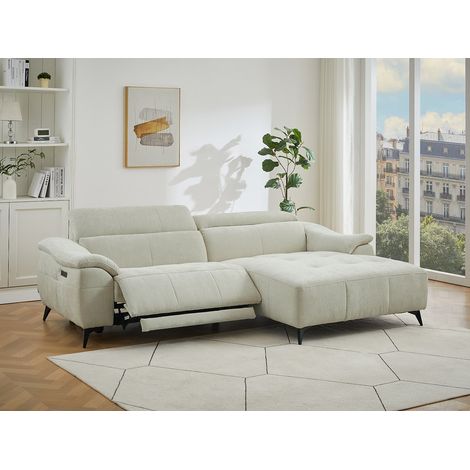 Canapé d'angle droit relax électrique en tissu texturé blanc cassé CLIMOTA (1/4)