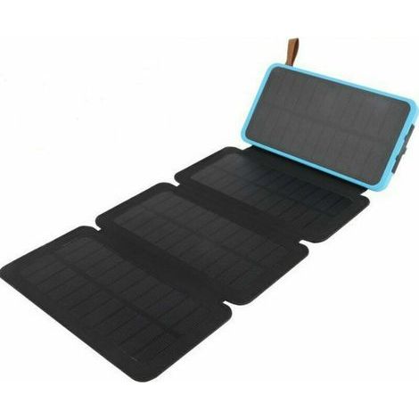 Batterie Externe Solaire 10000mAh Imperméable avec 4 Panneaux - Chargeur Portable pour Téléphones et Tablettes - Couleur Bleue (1/5)