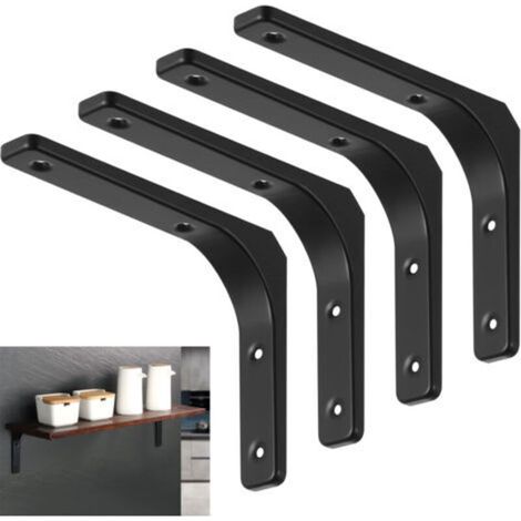 4 Stück Regalwinkel Schwarz, Wandregalhalterungen, für Wohnzimmer Schlafzimmer Küche, Metall-Wandregalhalter (150 x 200 mm)