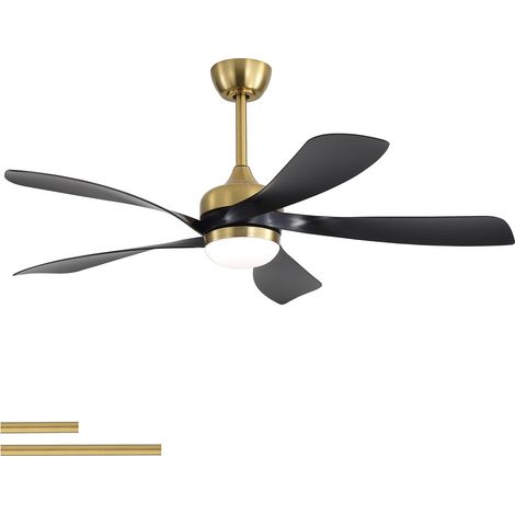 Ventilador de techo de 52 pulgadas con luz regulable, motor CC reversible, 5 palas de ABS negro y dorado (1/5)