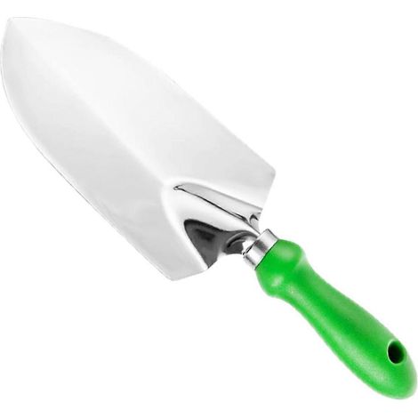 Pelle de jardin ergonomique en acier inoxydable avec manche en bois, adaptée à la plantation et au repiquage dans les petits espaces.