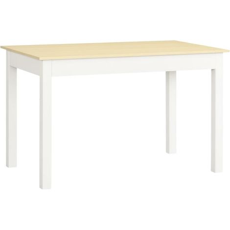 Table chêne et blanc 119x70x75 cm pour 4 à 6 places, design moderne en mélaminé pour repas conviviaux et fonctionnels
