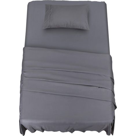 Bedding Polyester Microfibre Parure de lit (3 pièces, Gris) - 1 Drap Housse 90x190cm, 1 Drap Plat 167x243 cm et 1 Taie d'oreiller 50x75cm (1/5)