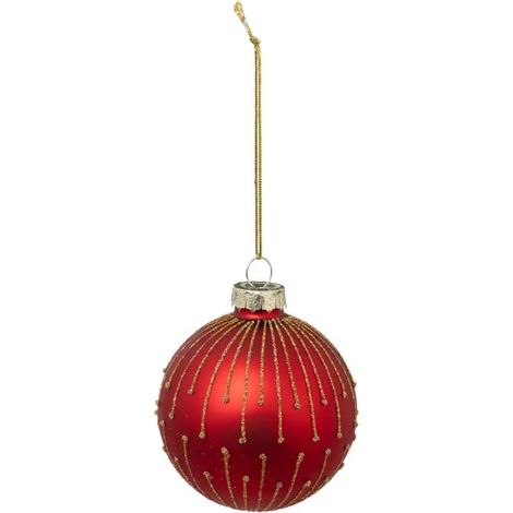 Paris Prix - Boule De Noël En Verre perlée 7cm Rouge