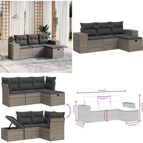 4-tlg. Garten-Sofagarnitur mit Kissen Grau Poly Rattan - Gartensorganisation - Gartenmöbelset - Gartenlounge - Lounge Set - Rattanmöbel - Home & Living (1/5)