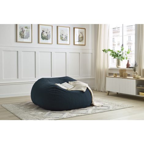 BOBOCHIC - Pouf ultra moelleux MERIBEL tissu imitation fourrure Bleu foncé (1/5)