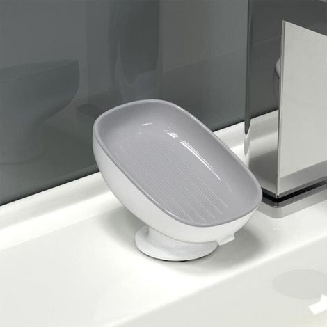 Porte-savon à ventouse pour salle de bain, fixation murale sans perçage, couleur grise, 1 pièce (1/4)