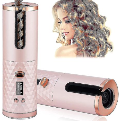 Fer à friser automatique sans fil, portable et sans fil, avec écran LCD - rose (1/3)