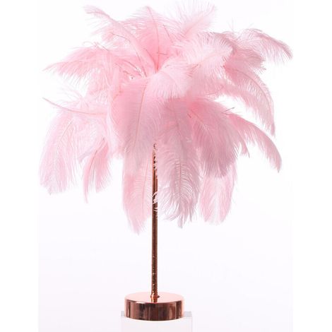 Aiperq Lampe de chevet LED, forme pissenlit, fil de cuivre, plume rose romantique