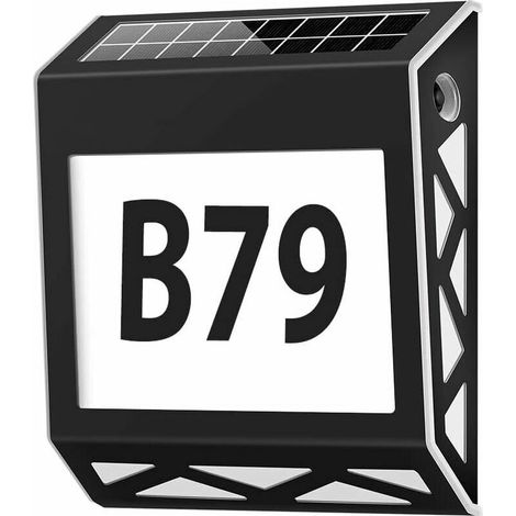 Numéro de maison lumineux solaire 8 LED numéro de maison avec interrupteur crépusculaire en acier inoxydable blanc IP54 étanche extérieur avec numéros 0-9 et lettres A-E noir (1/5)
