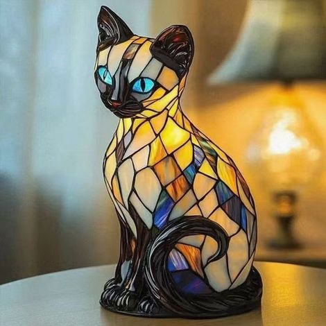 Chat siamois (type B) Taille : 17 cm Interrupteur USB indépendant Veilleuse LED décorative en résine Statuette animale artis