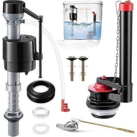 Kit de remplacement pour mécanisme de chasse d'eau de 5 cm (2 pouces), kit de réparation comprenant une valve de remplissage réglable avec clapet et une poignée de chasse d'eau. (1/5)