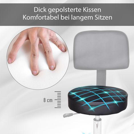 Tabouret à roulettes réglable en hauteur avec dossier 72-84 cm, assise pivotante 360°, tabouret de travail pour bureau, salon, massage, spa, noir (1/3)