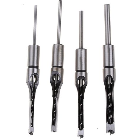 Lot de 4 forets carrés pour le travail du bois, scie-cloche à mortaiser en acier pour bois (1/5)