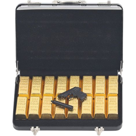 Maquette de valise miniature + Aluminium alliage + Réplique détaillée avec lingots d'or décoratifs pour maison de poupée (1/5)