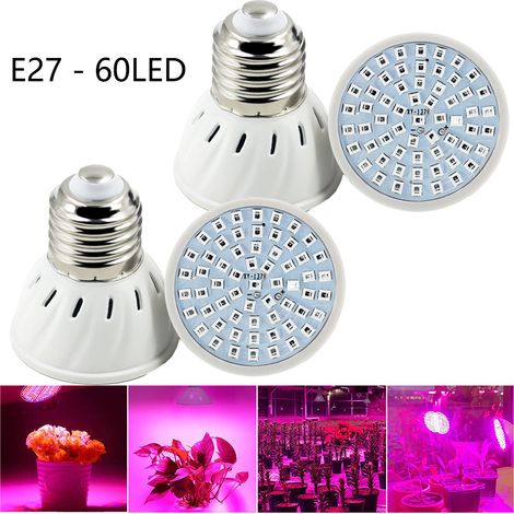 Pack de 4 ampoules de culture LED pour serre hydroponique, ampoules de culture de plantes avec 60 LED, douille E27, lampe de culture à spectre complet (1/5)