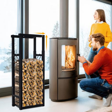 Randaco kaminholzregal Metall Brennholzregal Holzkorb  Ausziehbar Brennholzständer schwarzes L40/53/65cm H100/125/150cm (1/5)