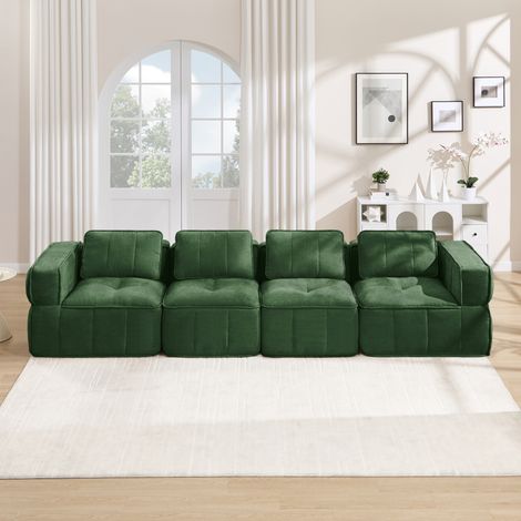 Sofá modular de 4 plazas sin montaje, tejido de poliéster verde, 344 x 93 x 67 cm OKMYHOME (1/5)