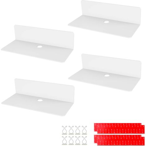 4PCS Étagère Murale Flottante en Acrylique, 23 9.5cm, Etagere Adhésive sans Percer avec 8 Clips Câble, Petite Étagère pour Bureau, Salle de Bain, Cuisine, Chambre à Coucher, Blanc (1/5)