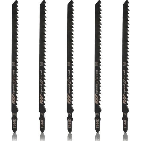 Lot de 5 lames de scie sauteuse à emmanchement en T T344D, 6 dents par pouce, 15 cm (6 pouces), lames HCS pour bois, aggloméré, contreplaqué et bois dur. Coupe rapide. (1/5)