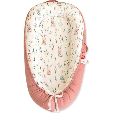 Portable Baby Cot Reducer, Cocoon Newborn Soft Breathable Travel Moses Basket with 100% Cotton Reversible Washable Cover, 88 x 53 cm (Carrot Rabbit) (1/5)