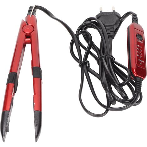 Fer à lisser pour extensions de cheveux ergonomique, professionnel et durable, avec régulateur de température, connecteur rouge, prise européenne 220-240 V (1/5)