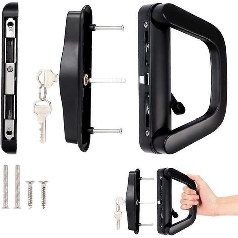 Ensemble de poignée de porte coulissante avec cylindre de serrure, poignée de porte avec serrure à mortaise, poignée de remplacement pour porte-fenêtre, ensemble de serrure de porte adapté aux portes (1/5)