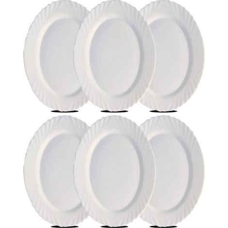 Assiette de service ovale - JUANIO - JUANIO - Lot de 6 - Verre opale blanc - Compatible micro-ondes (1/3)