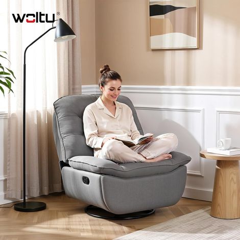 WOLTU Poltrona Sedia Relax Reclinabile Manuale Girevole, Divano Comodo per Studio Salotto, con Poggiapiedi Pieghevole e Scomparto Laterale, Ottima per Rilassarti, Grigio Scuro