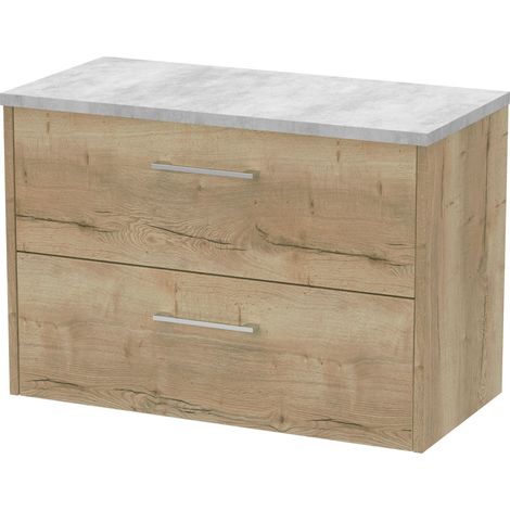 Winshill Contemporary 2 Drawer Wall Hung Vanity Unit with Laminate Worktop, Light Oak, 800mm