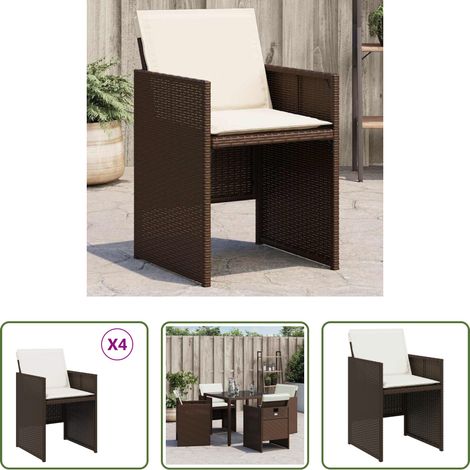 Chaise de jardin marron -  Chaises de jardin avec coussins lot de 4 marron résine tressée (1/5)