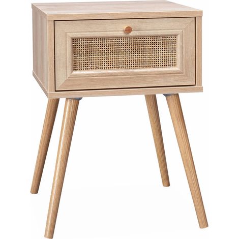 Woven rattan bedside table with drawer, Boheme, Natural, 39x39x55.4 cm (1/5)