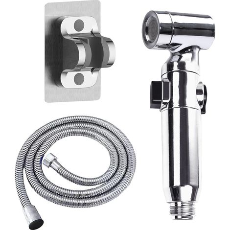 Douchette Wc,Douchette Toilette Wc,Kit Douchette Lavabo avec Flexible Wc 150 cm et Support Sans Perçage pour Salle de Bain,Cuisine(Argent) (1/5)