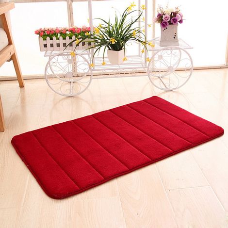 Tapis De Bain - Mousse À Mémoire De Forme - Antidérapant - Absorbant - Pour Salle De Bains Et Douche - Rouge - 50 X 80 Cm (1/2)