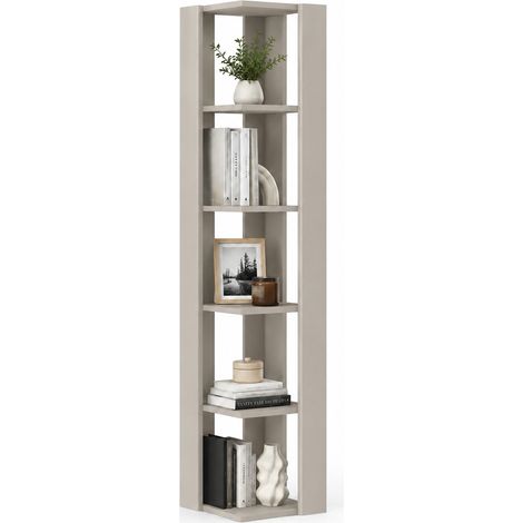 Libreria Angolare 5 Ripiani in Legno Sabbia Scaffale Salvaspazio 34x34x161cm