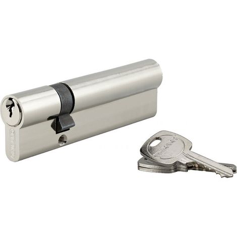 Cylindre de serrure double entrée 30x80mm – 3 clés – Laiton nickelé – Système clé unique pour plusieurs cylindres identiques (1/5)
