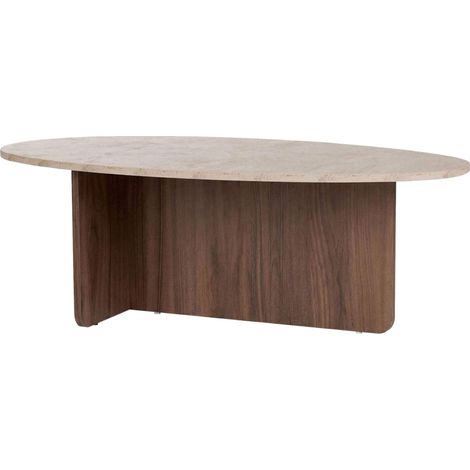 Table basse organique en bois et effet travertin 120x65cm - Oris - Beige (1/5)