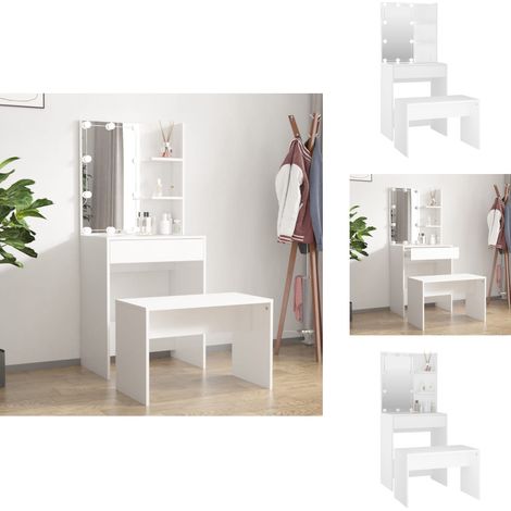 Ensemble de coiffeuse avec LED Blanc Bois d'ingénierie - Table De Maquillage - Coiffeuse Avec Miroir - Meuble De Salle De Bain - Éclairage Led - Rangements (1/5)