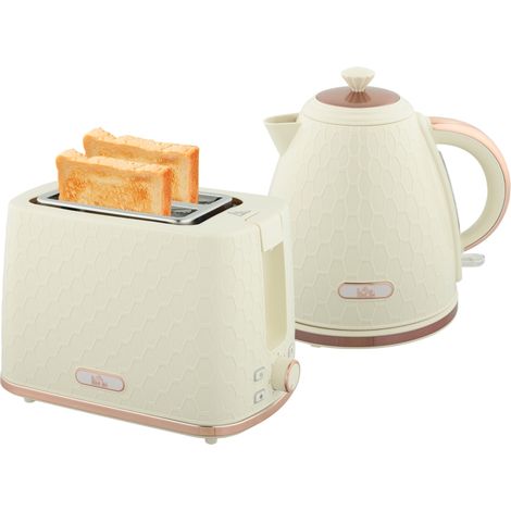 1.7L 3000W Fast Boil Kettle & 2 Slice Toaster Set, Kettle and Toaster Set with Auto Shut Off, Browning Controls, Beige