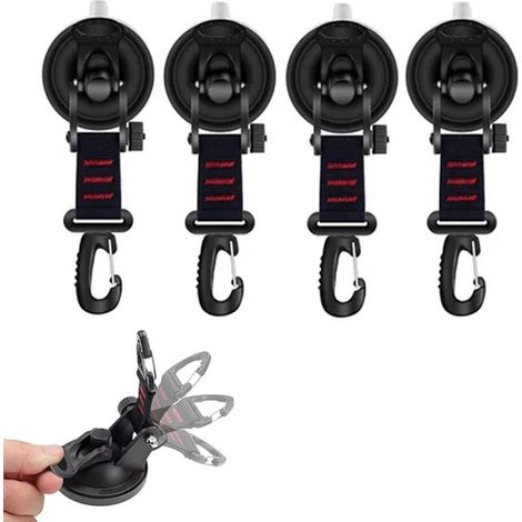 Ventosa con gancho, Juego de 4 ganchos multifuncionales con ventosa para camping, Brazalete en D giratorio 360°, Ganchos en S, caravanas, toldos (1/5)