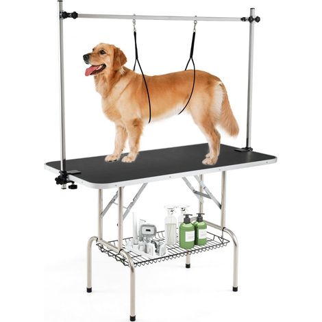 Mesa de aseo para mascotas plegable y ajustable con superficie antideslizante