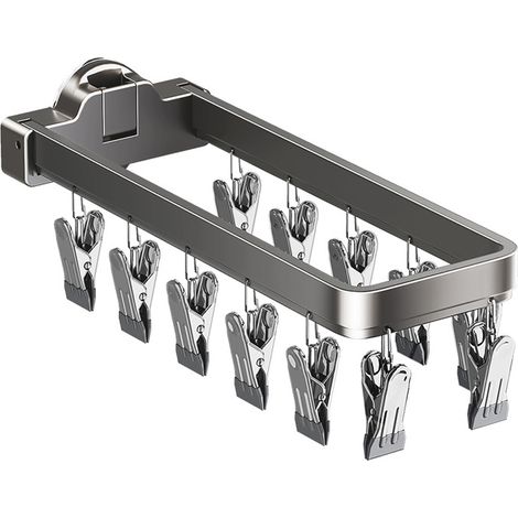 Lot de 2 étendoirs pliables à ventouses gris canon, 12 pinces, pliable à 90°, démontable (1/5)