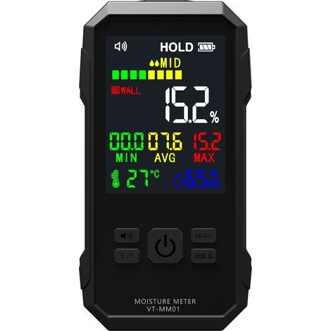Hydrothermal meter, non-destructive, wall-mounted, detector with 4 modes, large color display, battery-powered, suitable for walls, masonry, hardwood/softwood (1/5)