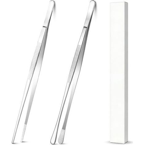 2 Pièces Pince Cuisine Inox 30 cm en Acier Inoxydable, Outil de Précision pour Saisir et Servir, Longue pour Barbecue Viande Poisson Garniture (1/5)