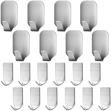 20 Pièces Crochet Adhésif, en acier inoxydable support mural à adhésif 3M pour Peignoir, Manteau, Serviette, clés, sacs, maison, cuisine, salle de bain, anti-rouille et étanche (1/5)