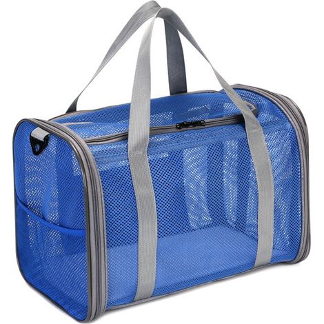 Breathable Mesh Pet Carrier Large-Space Cat Carrying Bag with Shoulder Strap & Removable Mat Foldable Pets Travel Carriers for Cats Dogs,blue (1/5)