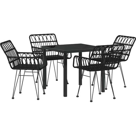 Ensemble de salle à manger pour jardin 5 pcs,Salon de jardin Noir Poly rotin CFW45190 (1/5)