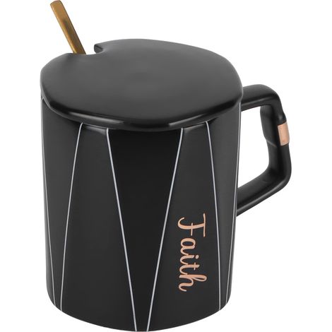 Achteckige Keramiktasse mit Löffel und Deckel, Bürobecher für Paare, originelles Geschenk für Freunde, Typ C (1/5)