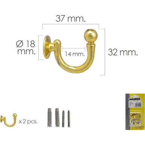 Gancio in ottone avvitabile 37 mm. Con tasselli e viti (Blister 2 pezzi)