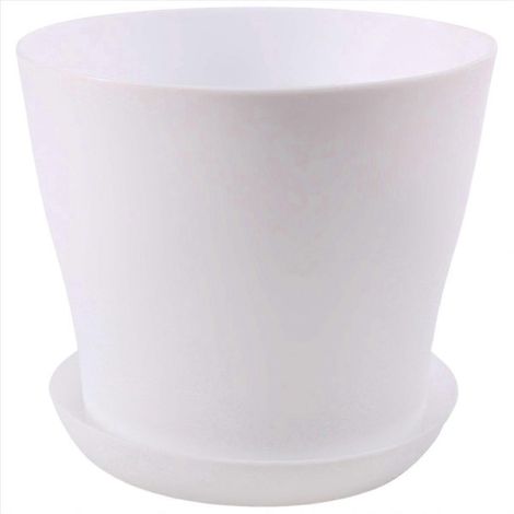 Runder, glänzender Pflanztopf aus Kunststoff mit Untersetzer, weiß, 17 cm lang (1/5)